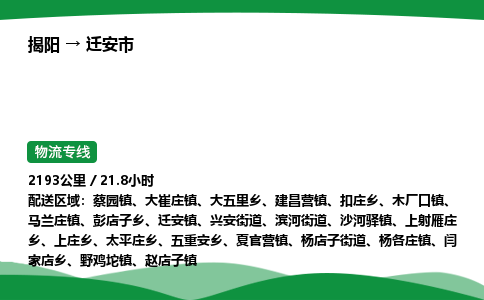 揭阳到迁安市物流专线_揭阳到迁安市货运专经价格多少