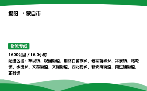 揭阳到蒙自市物流专线_揭阳到蒙自市货运专经价格多少